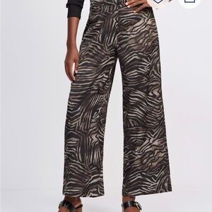 Animal Print Wide-Leg Satin Pants